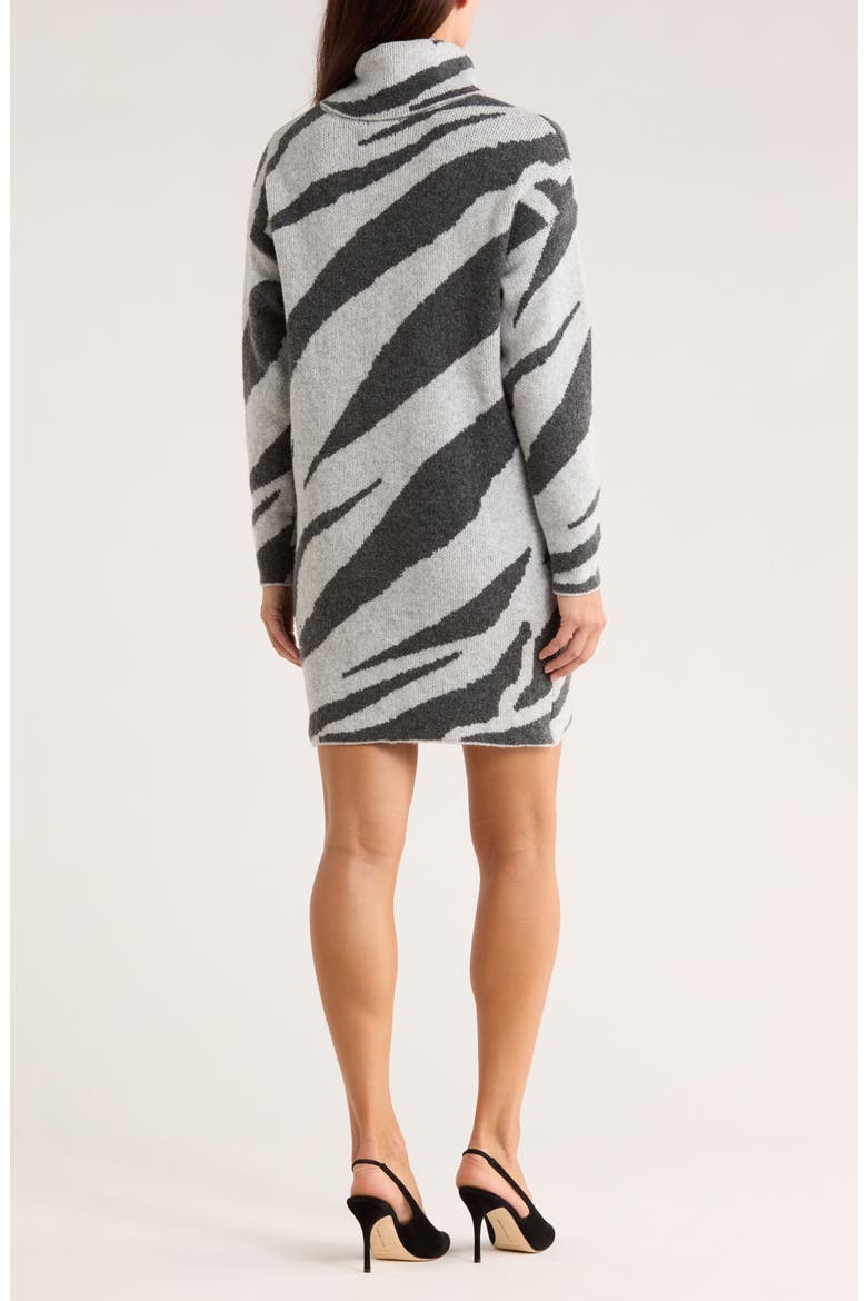 Zebra Stripe Long Sleeve Turtleneck Sweater Dress, Alternate, color, GREY