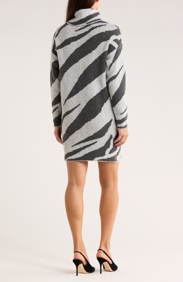 Blu Pepper Zebra Stripe Long Sleeve Turtleneck Sweater Dress, Alternate, color, Grey