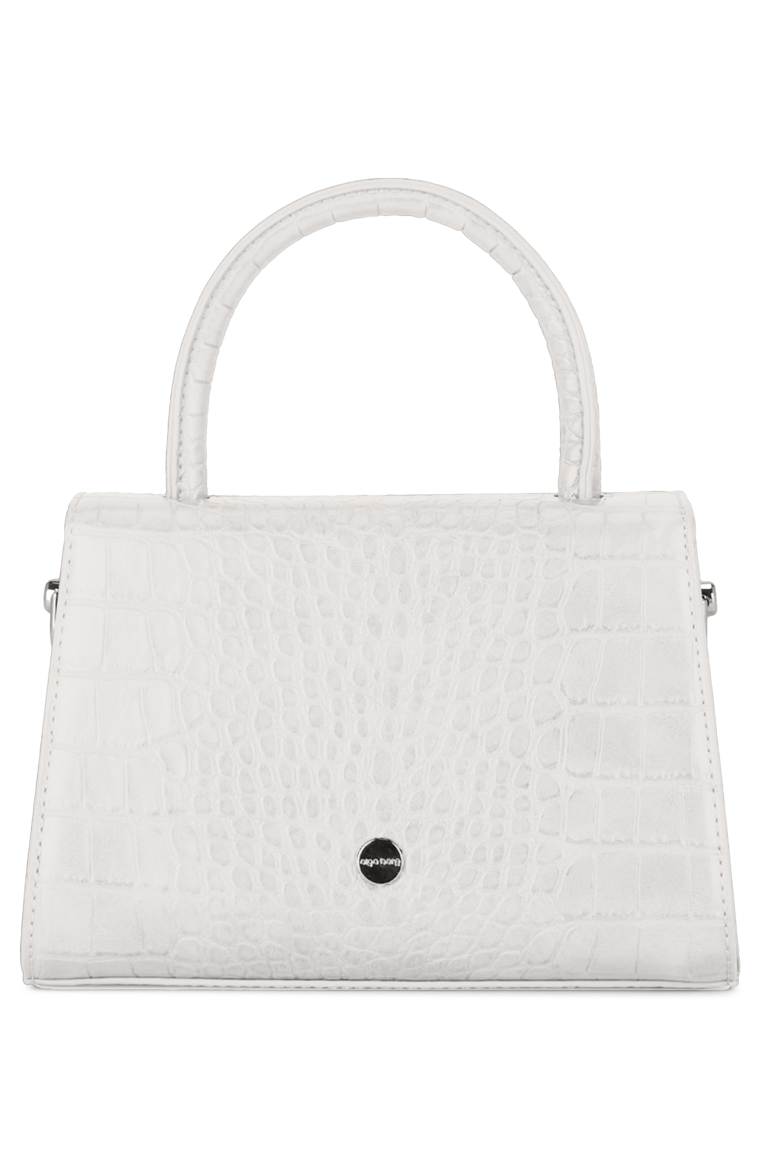 Nadia Croc Embossed Faux Leather Top Handle Bag, Alternate, color, WHITE