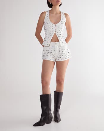 Studded Denim Corset Top