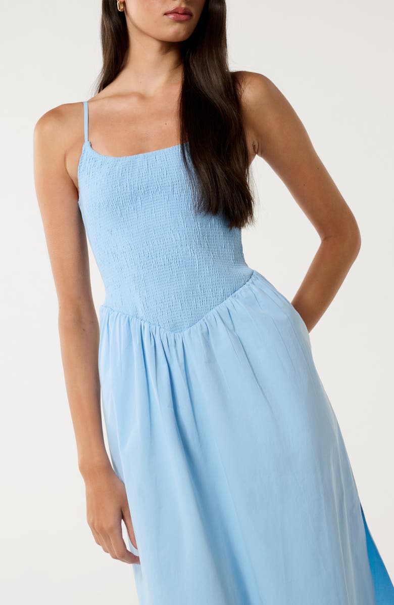 Ever New Dylan Shirred Cotton Fit & Flare Midi Dress, Alternate, color, Clear Day