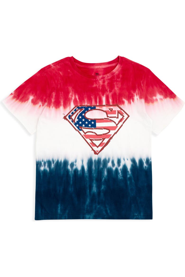 Justice League Superman July 4th T-Shirt, Main, color, Superman Red Tie Dye