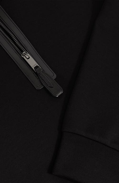 Reiss Black Leather-placket Interlock Sweatshirt In Black