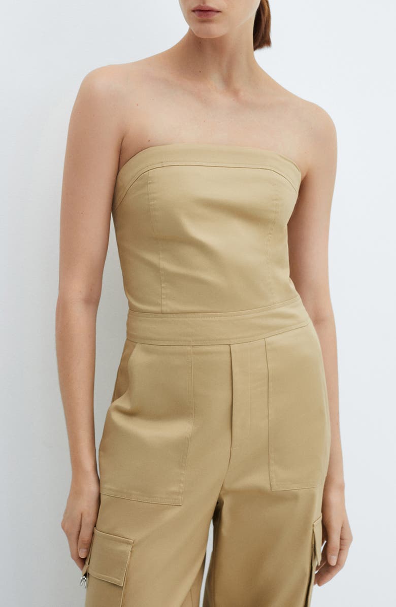 MANGO Strapless Cargo Jumpsuit, Alternate, color,