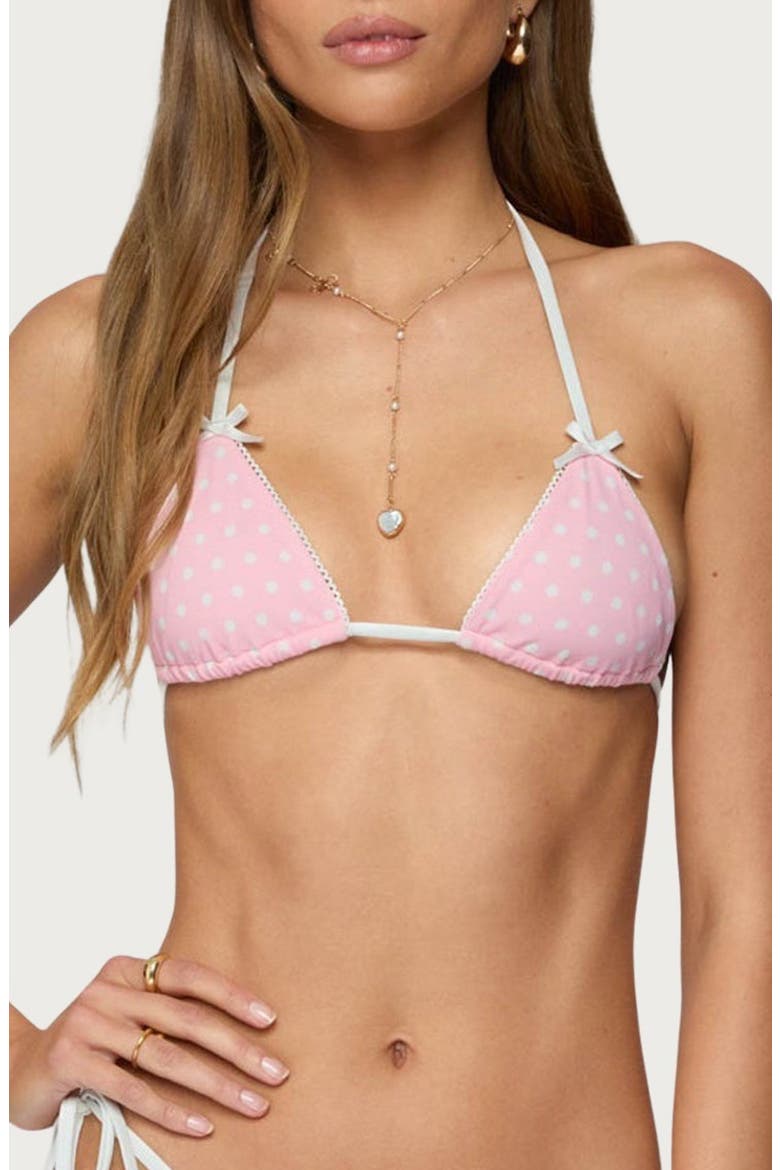 Leigh Polka Dot Triangle Bikini Top, Main, color, PINK-AND-WHITE