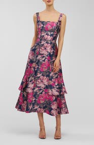 Kay Unger Paige Metallic Floral Jacquard Cocktail Dress
