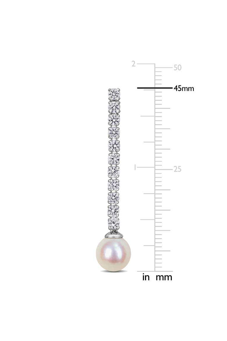 Pearl & Created White Sapphire Dangle Earrings, Alternate, color, White Gold