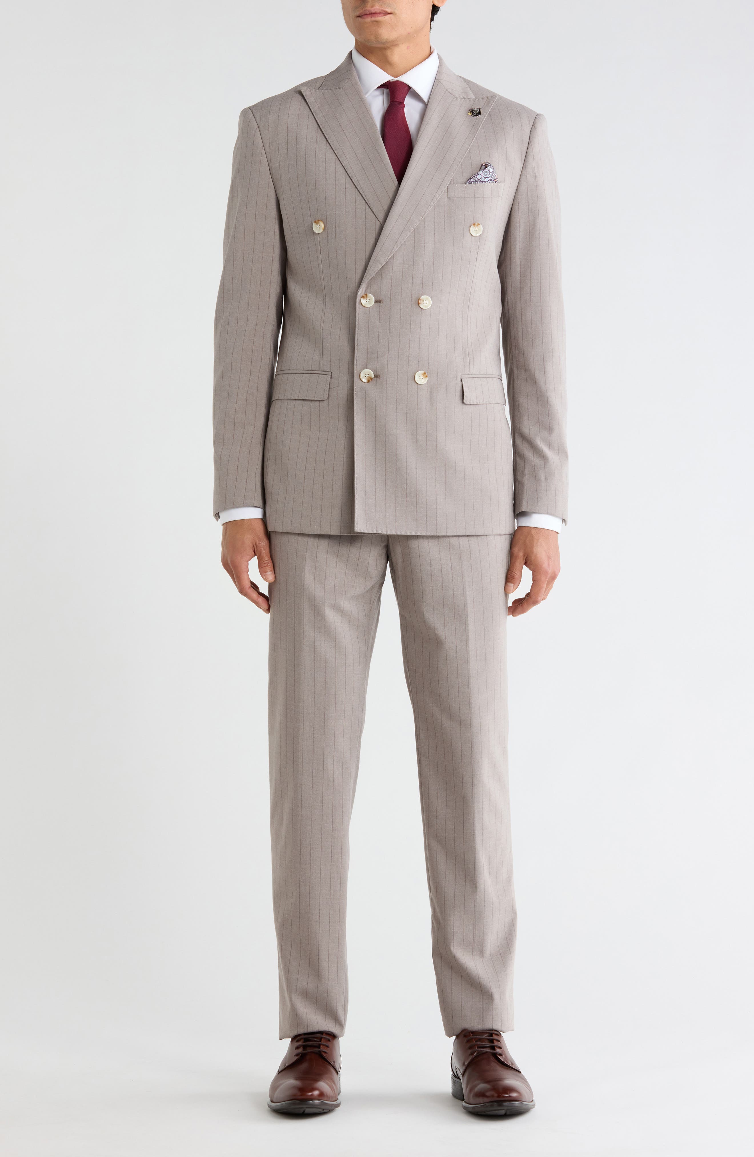 Pinstriped Three-Piece Double Breasted Suit