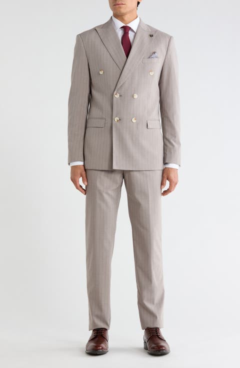 Pinstriped Three-Piece Double Breasted Suit