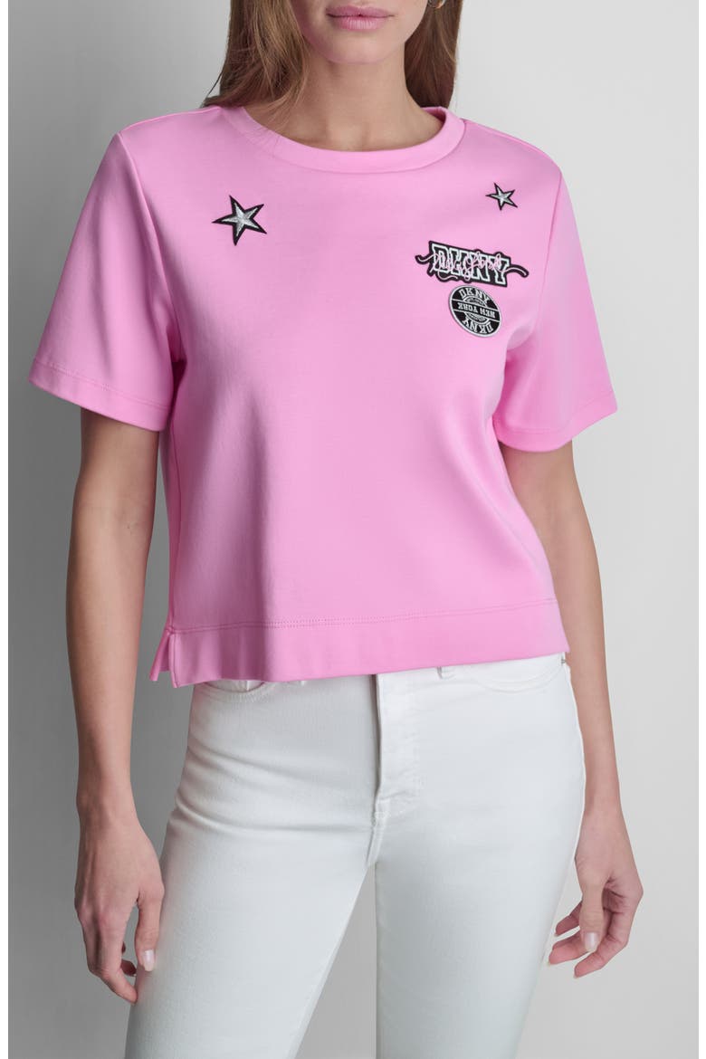 Pins & Patches Crop Cotton T-Shirt, Main, color, BRIGHT PEONY