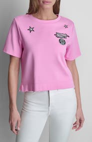 DKNY Pins & Patches Crop Cotton T-Shirt