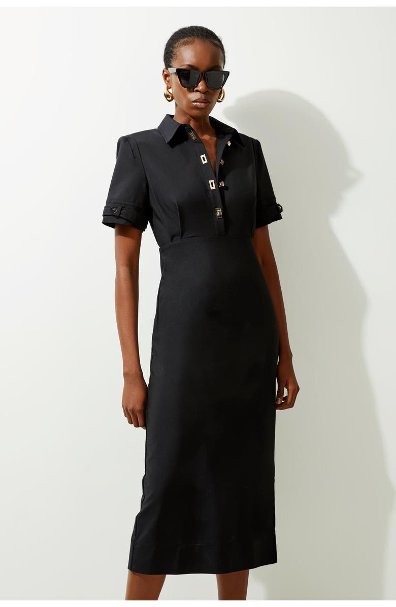 Karen Millen Techno Shirt Dress With Gold Hardware, Main, color, Black