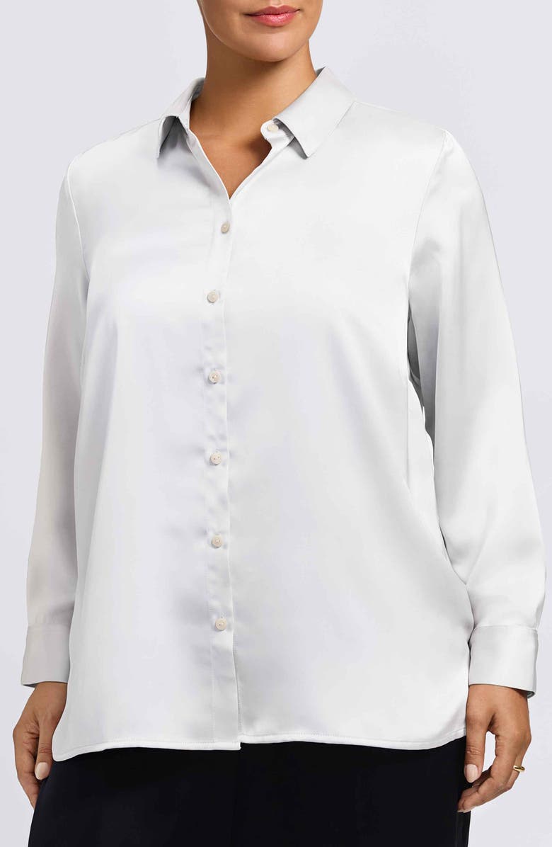 Foxcroft Bianca Satin Button-Up Shirt, Main, color, Ecru