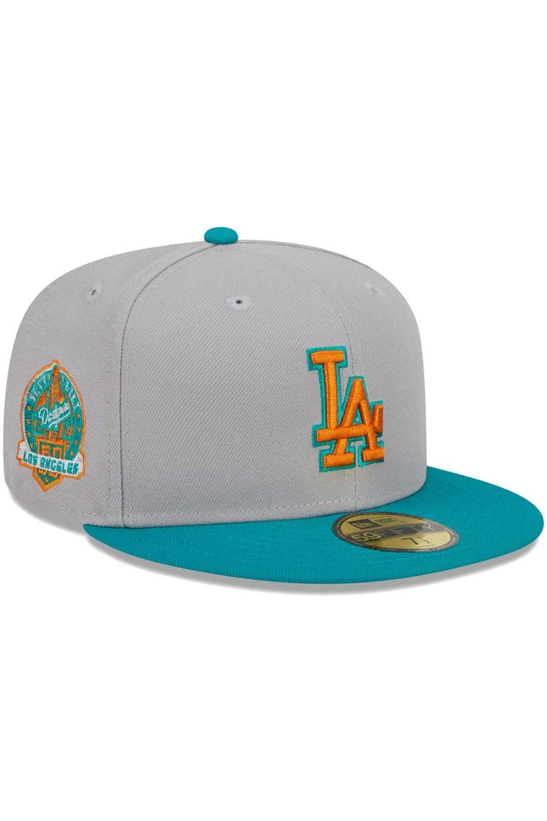 Men's New Era Gray/Teal Los Angeles Dodgers  59FIFTY Fitted Hat, Main, color, Gray