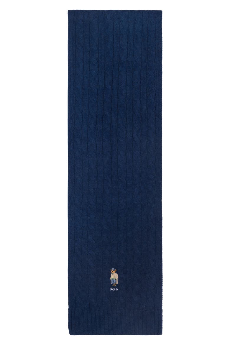 Litchfield Bear Cable Knit Scarf, Alternate, color, NEWPORT NAVY