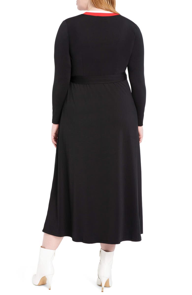 ELOQUII Stripe Tipped Long Sleeve Wrap Dress, Alternate, color, 