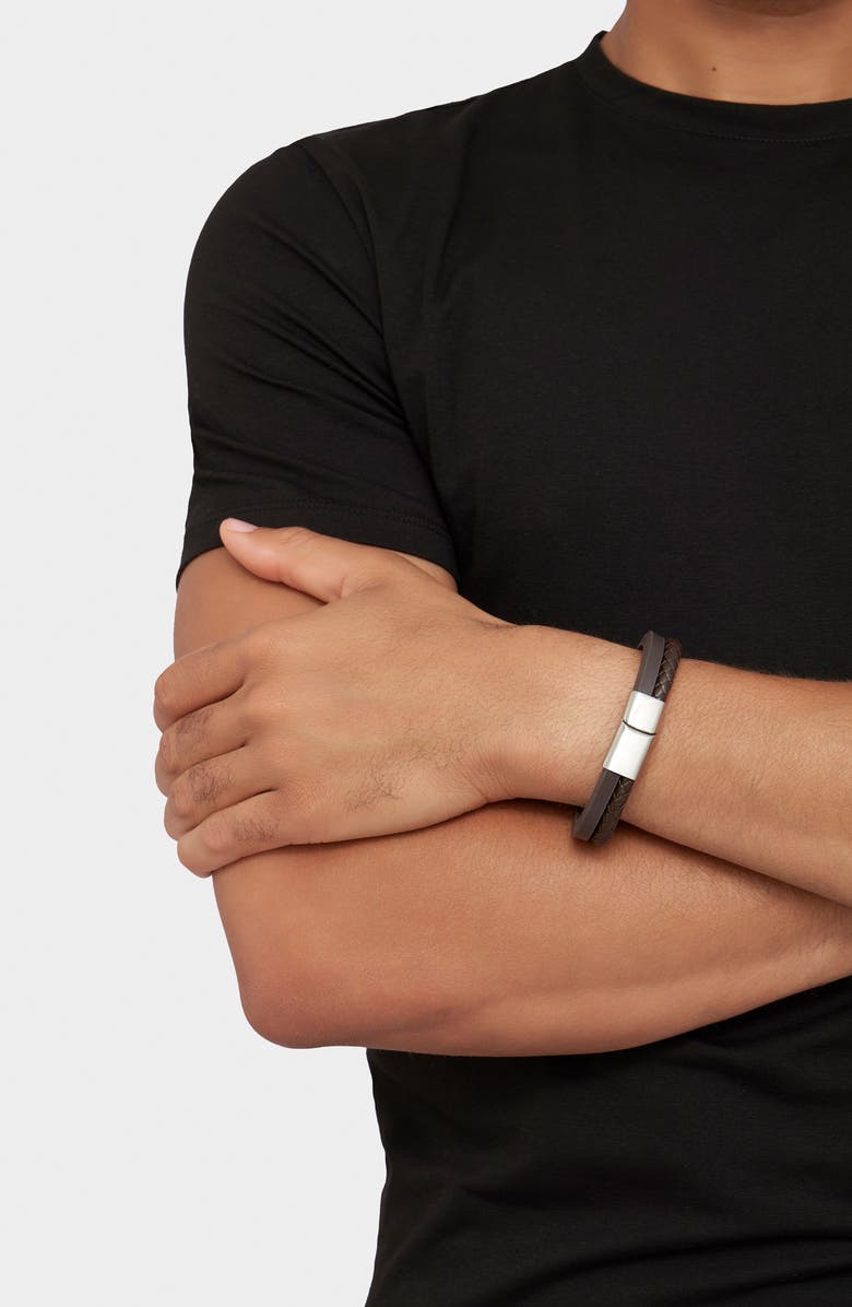 Adornia Leather Braided Combo Bracelet, Alternate, color, Silver