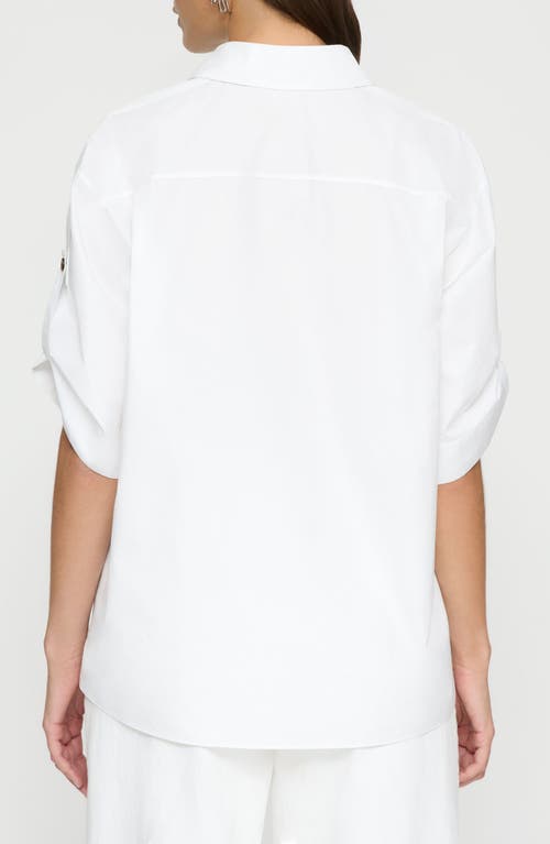 Lafayette 148 Plus-size Organic Cotton Poplin Tab Sleeve Popover Shirt In White