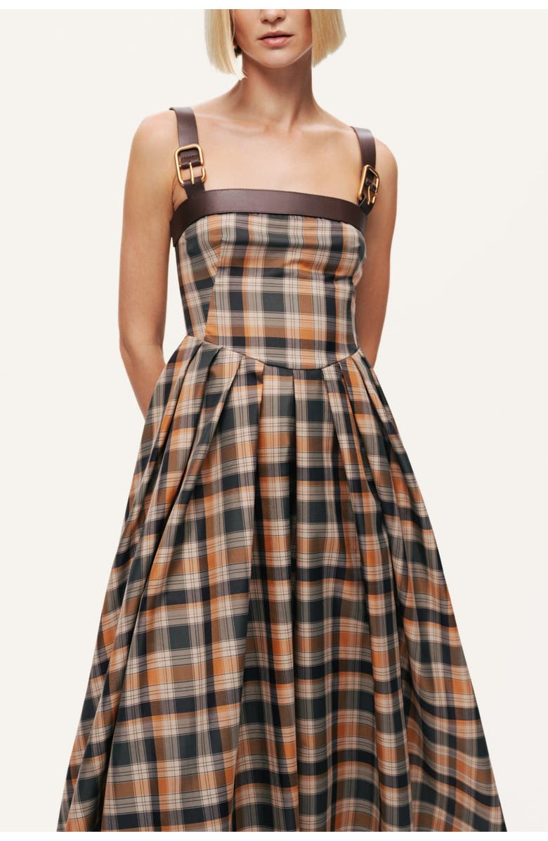 Nocturne Plaid Pleated Maxi Dress with Faux Leather Belt, Alternate, color,
