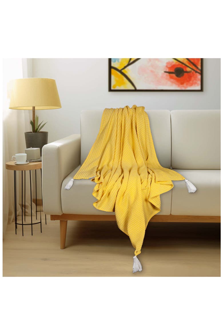 Khonsu Waffle Weave Tassel Throw Blanket, Alternate, color, YELLOW