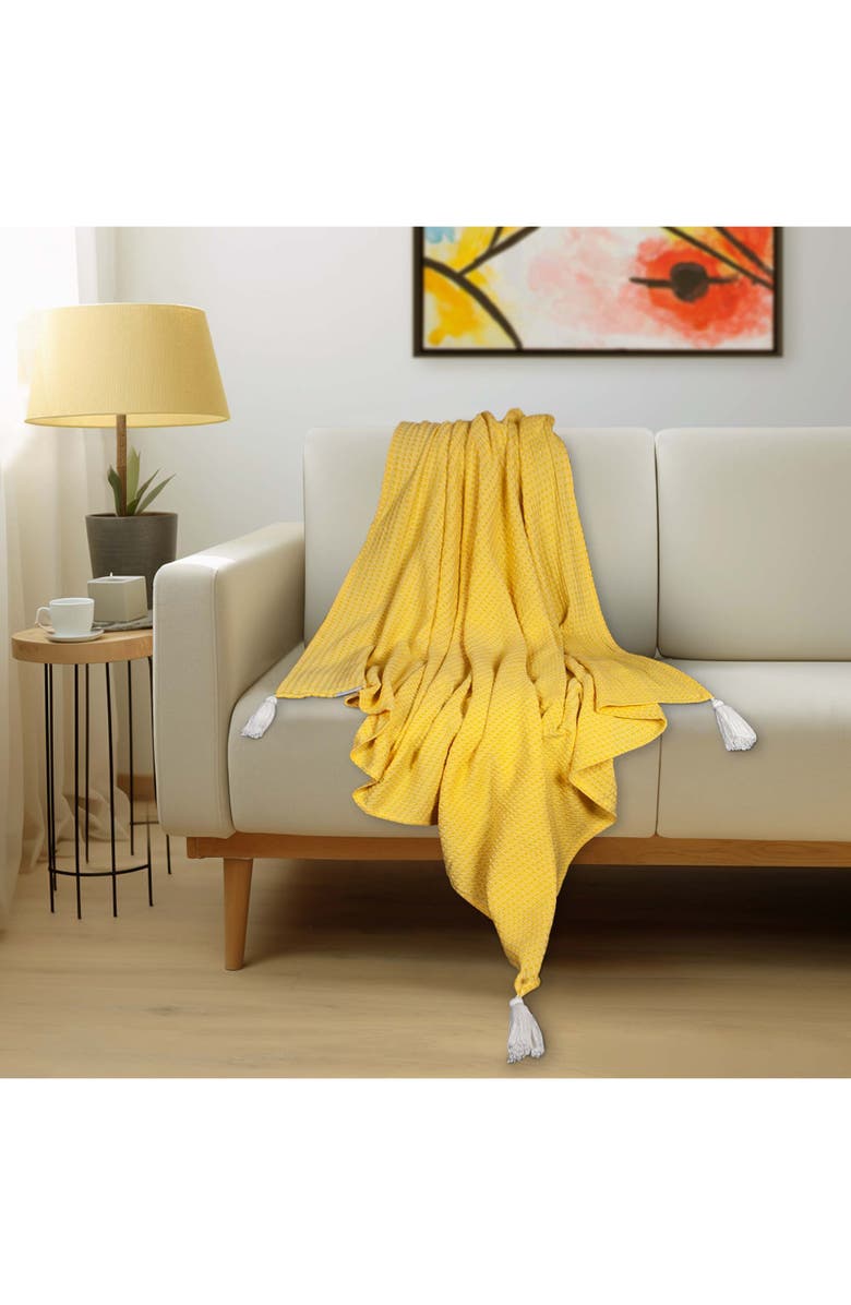 PARKLAND COLLECTION Khonsu Waffle Weave Tassel Throw Blanket, Alternate, color, Yellow