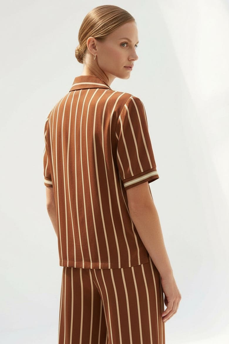 Striped Short Sleeve Shirt, Alternate, color, HAZELNUT-BEIGE