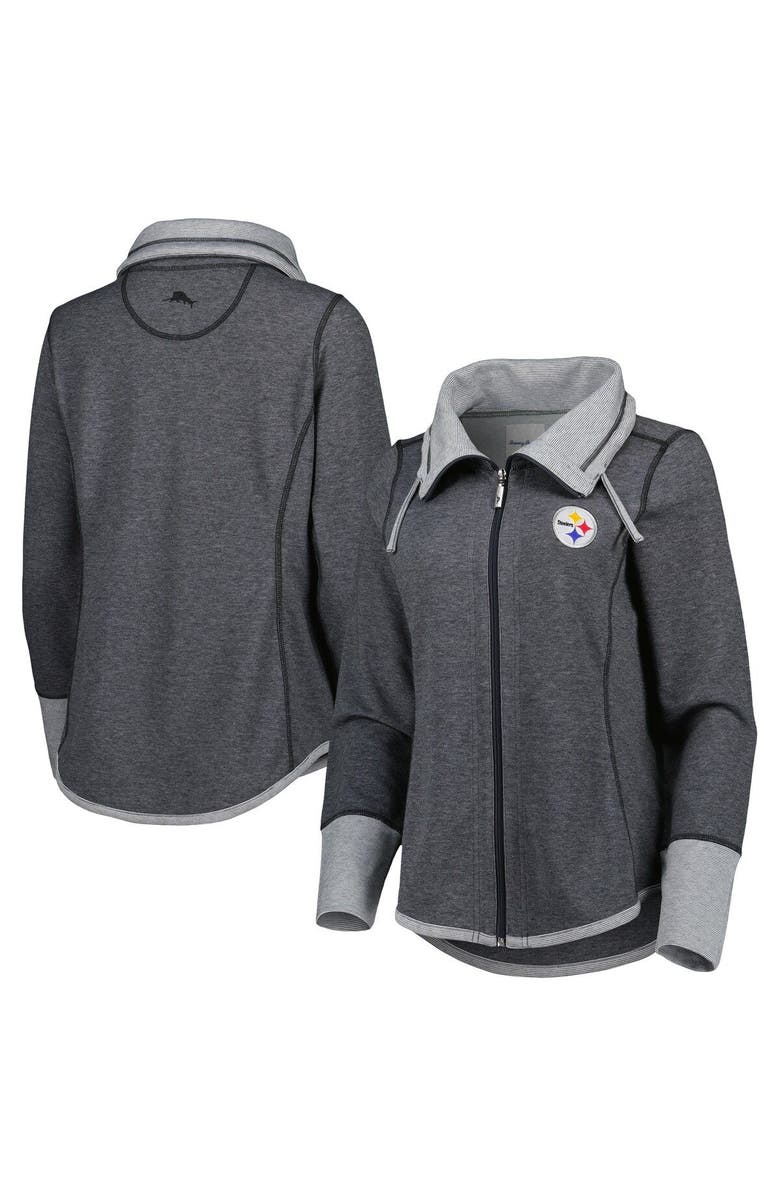 Tommy Bahama Women's Tommy Bahama Heathered Black Pittsburgh Steelers Sport Sun Fade Full-Zip Sweatshirt, Alternate, color, 