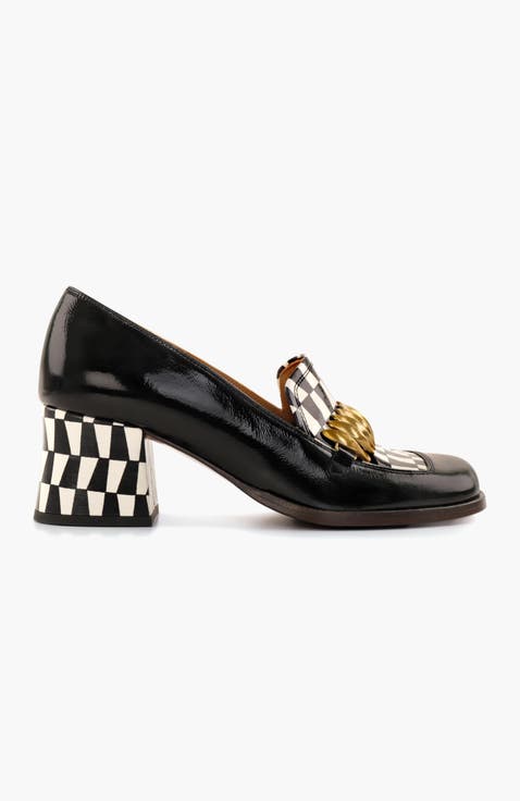 TIBRO Plaid print patent leather heeled Loafers