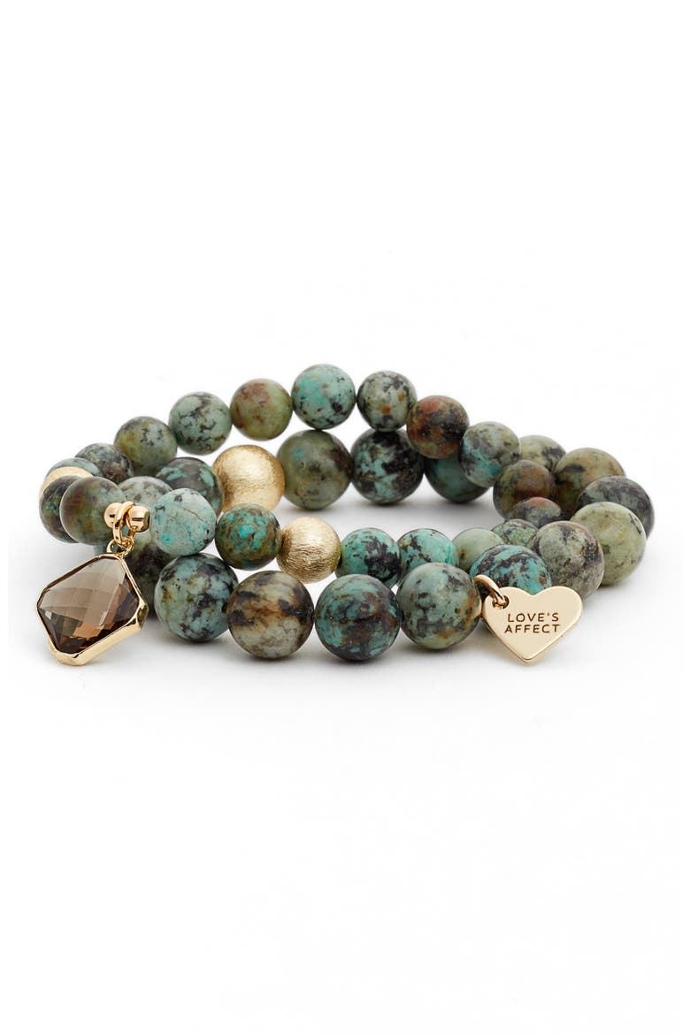 Love's Affect Set of 2 Semiprecious Stone Bracelets, Main, color, FOREST