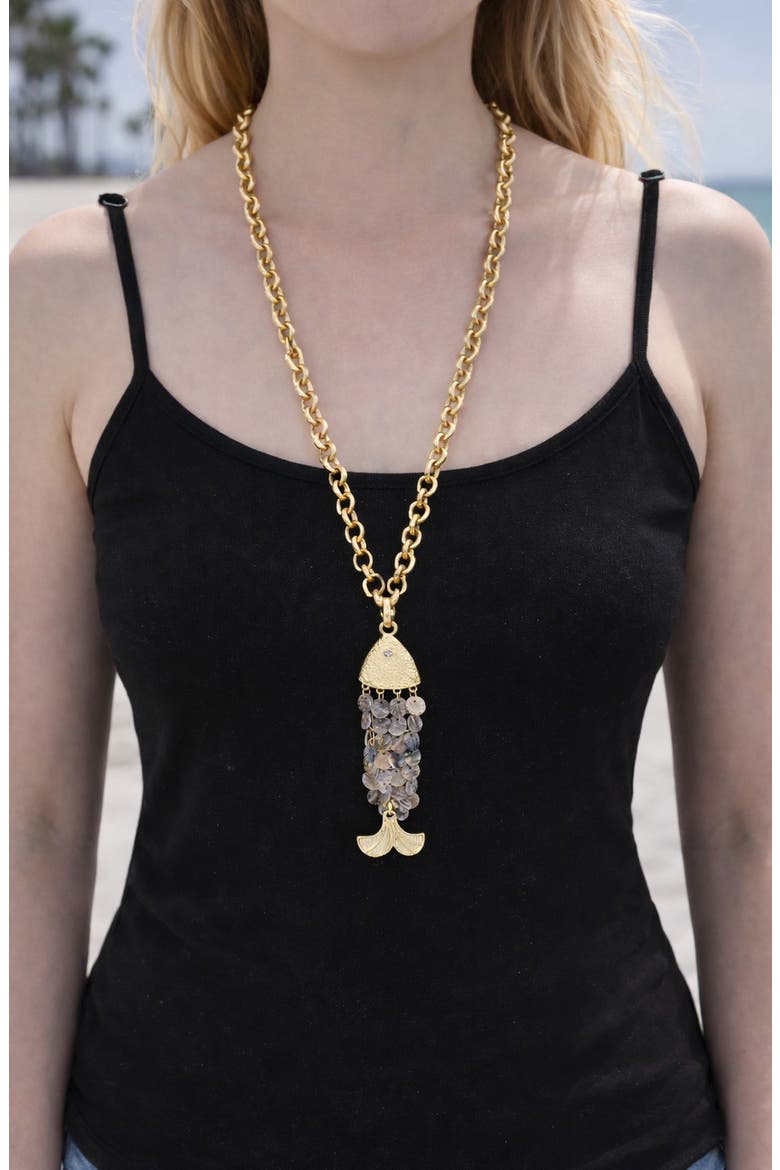 Nimba Fish Pendant Necklace, Alternate, color, GOLD