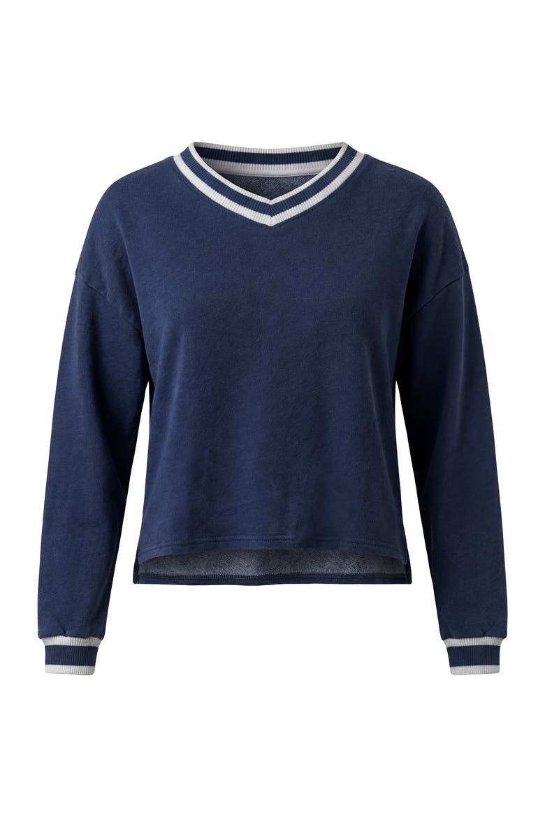 Teen Denim French Terry V-Neck Crop Top, Alternate, color, Dark Denim
