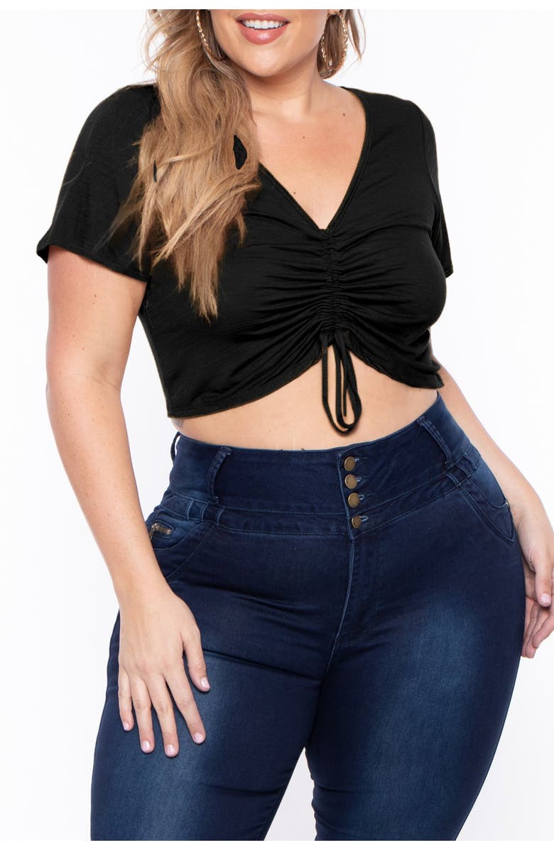 Curvy Sense Shirred V-Neck Top, Alternate, color, 