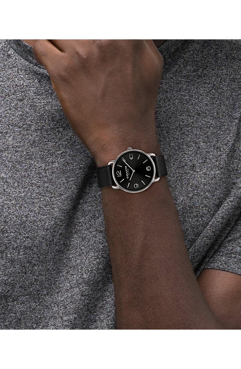 COACH Elliot Leather Strap Watch, 41mm, Alternate, color, Black