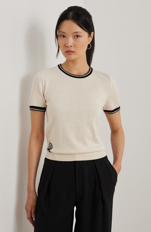 Ralph Lauren Lauren  Floral Cotton Blend Short Sleeve Sweater