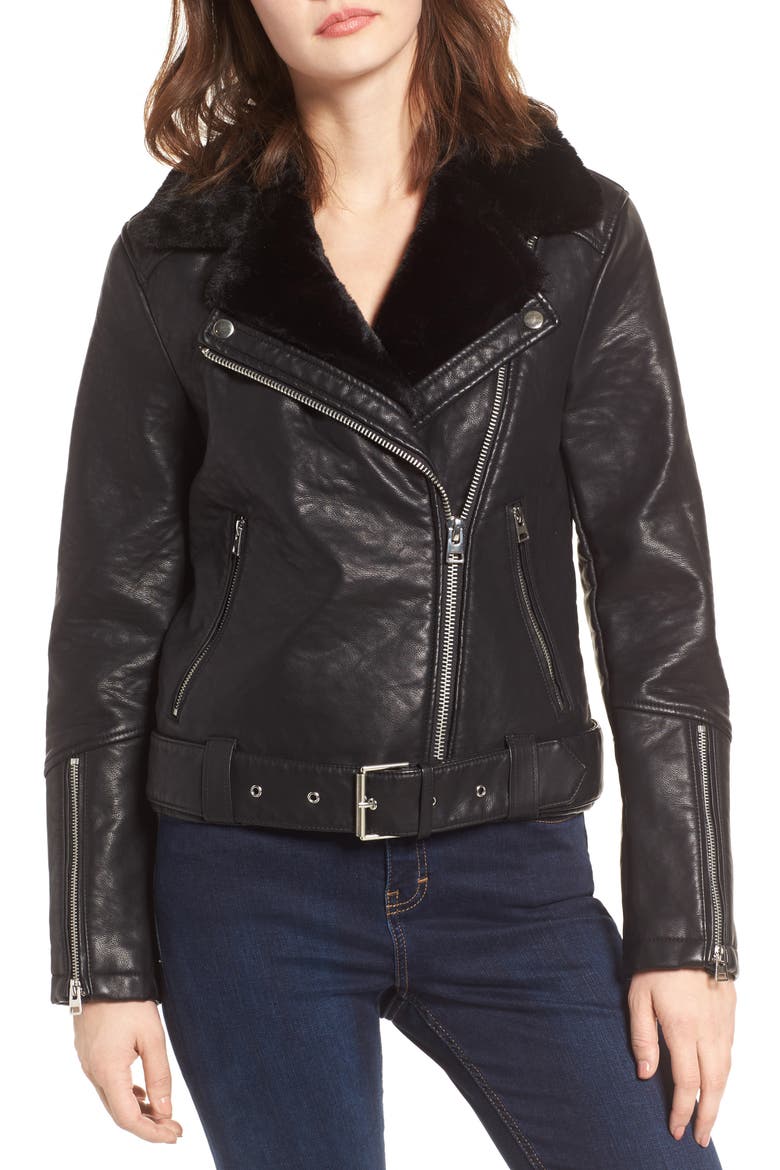 Vardy Faux Leather Biker Jacket, Alternate, color, BLACK
