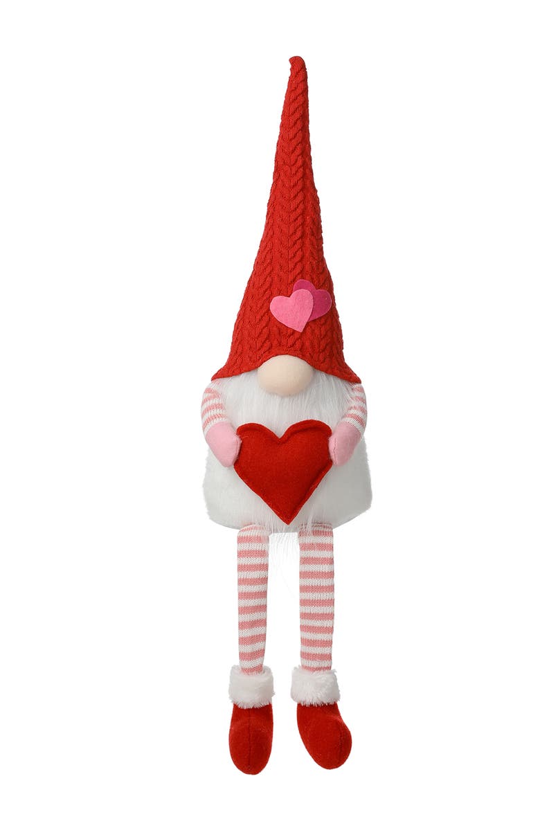 Glitzhome 28.25"H Fabric Valentine
s Gnome Shelf Sitter with Dangling Legs, Main, color, Red