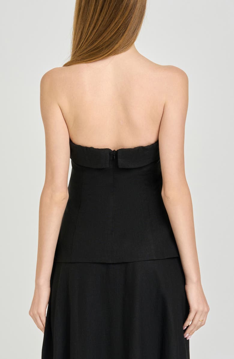 WAYF x Hannah Lovey Porter Delaney Strapless Linen Blend Peplum Top, Alternate, color, Black