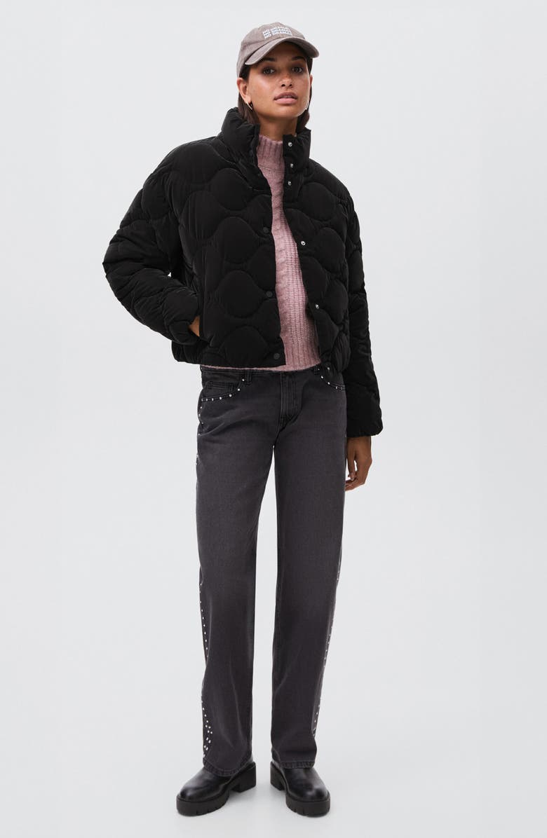 MANGO TEEN Quilted Puffer Coat, Alternate, color, Black