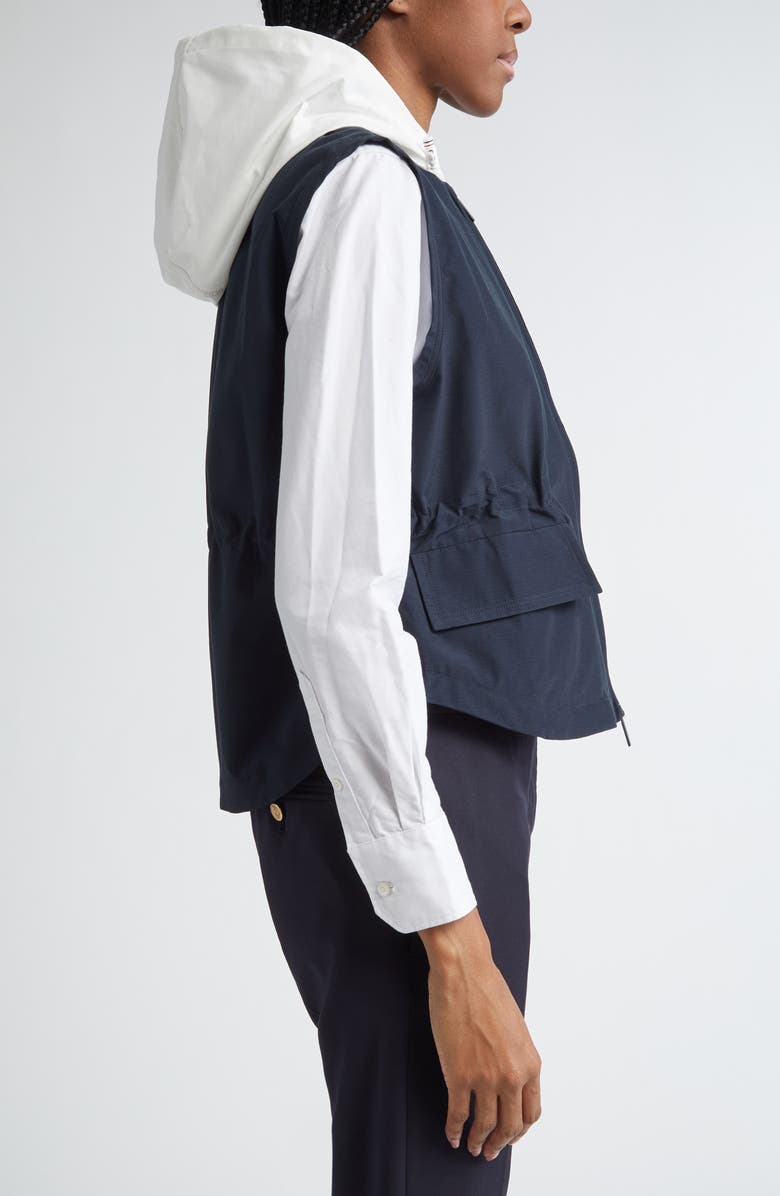 Thom Browne Contrast Hooded Ripstop Vest, Alternate, color, Navy