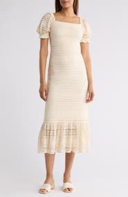 Eliza J Puff Sleeve Square Neck Midi Dress