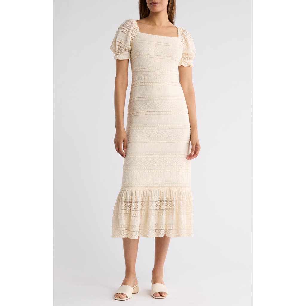 ELIZA J ELIZA J PUFF SLEEVE SQUARE NECK MIDI DRESS