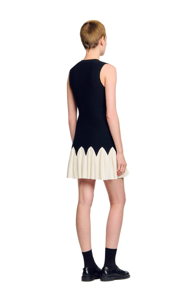 SANDRO Two-tone short knit dress, Alternate, color, Black / Ecru