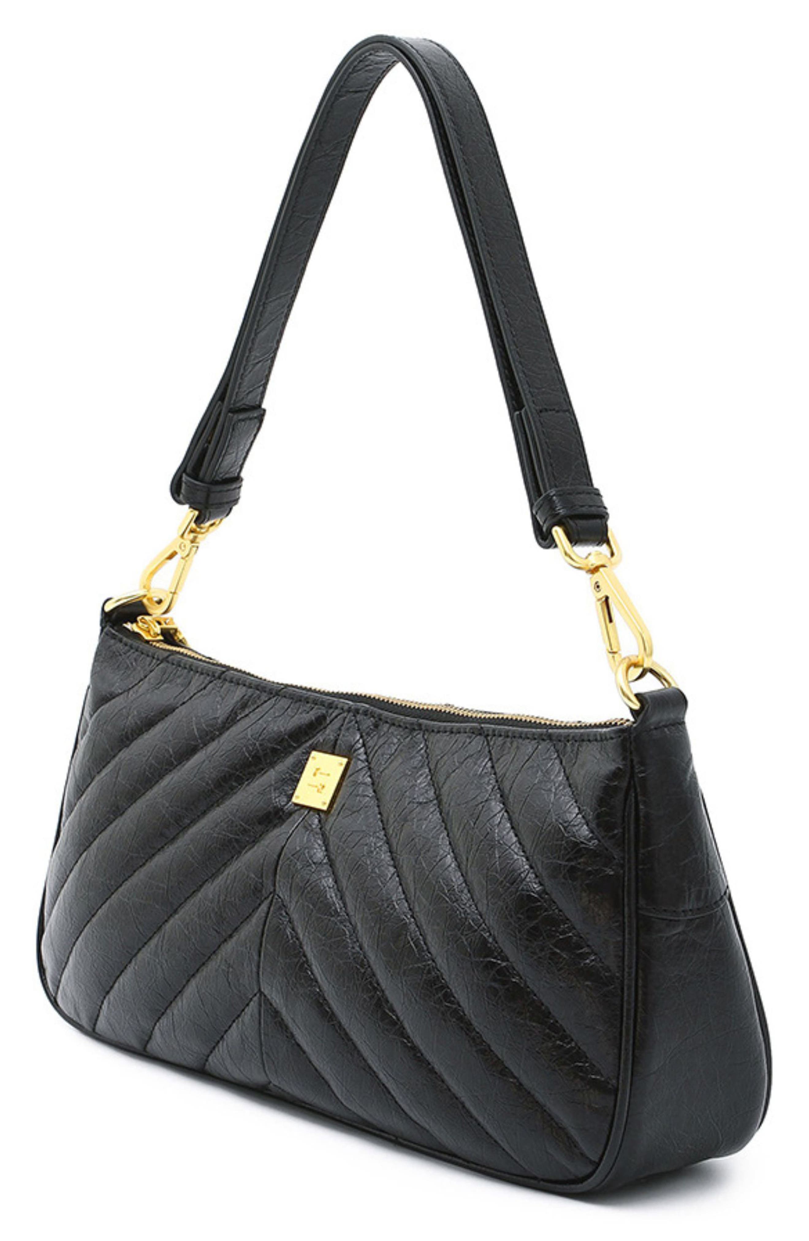 Enchanted Crinkled Leather Baguette Bag, Alternate, color, BLACK CRINKLE