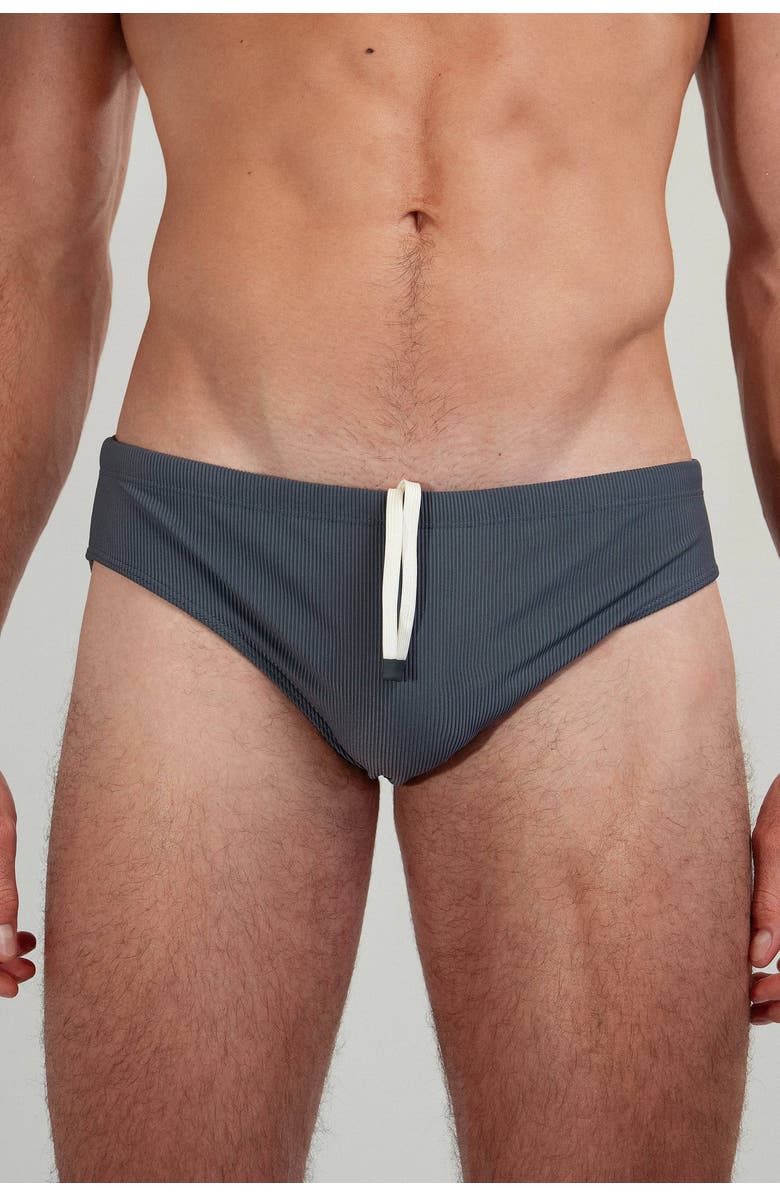 GoodPark Dune Modern Cut Ribbed Stretch Swim Brief, Main, color, Slate