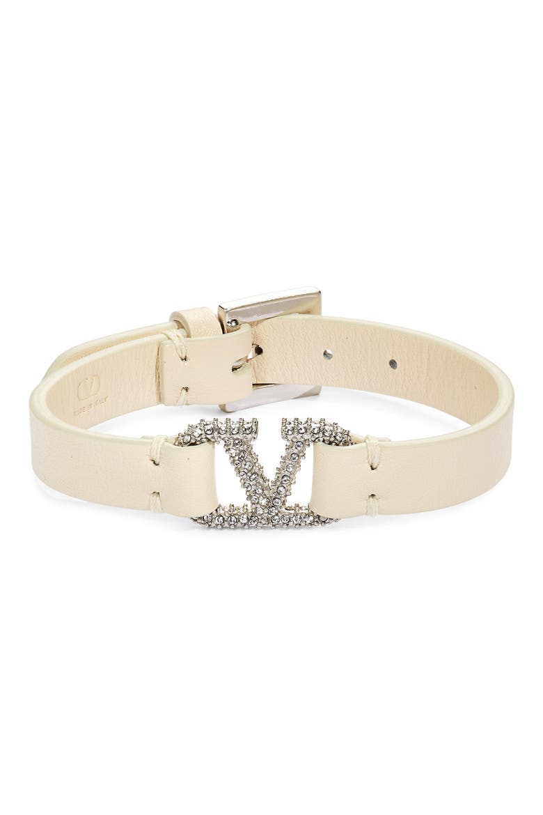 VLOGO Crystal Leather Bracelet, Main, color, LIGHT IVORY/PALLADIO-CRYSTAL