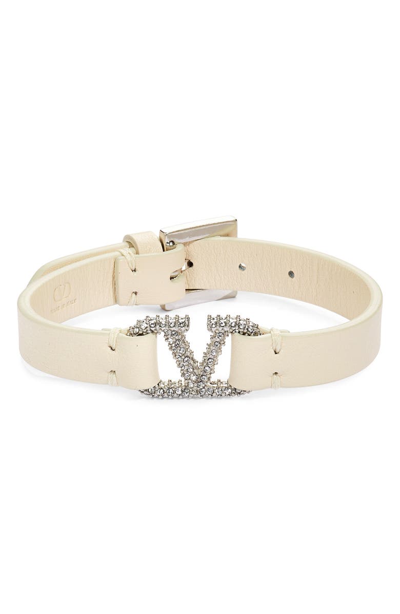 Valentino Garavani VLOGO Crystal Leather Bracelet, Main, color, 