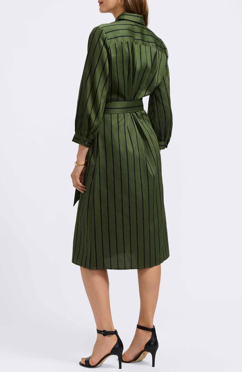 Foxcroft Esther Stripe Cotton Shirtdress In Green