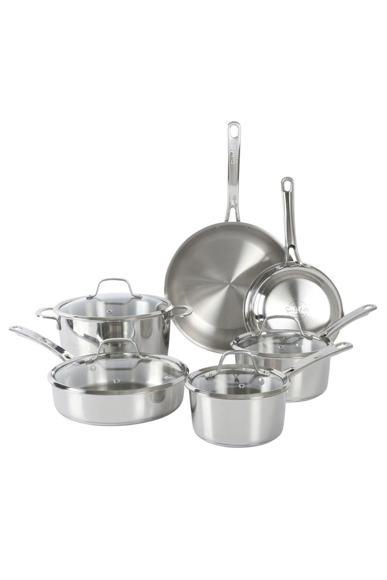 Chef's Deck 10-Piece Stainless Steel Cookware Set with Tri-Ply Encapsulated Base, Induction Safe, Main, color, Stainless Steel
