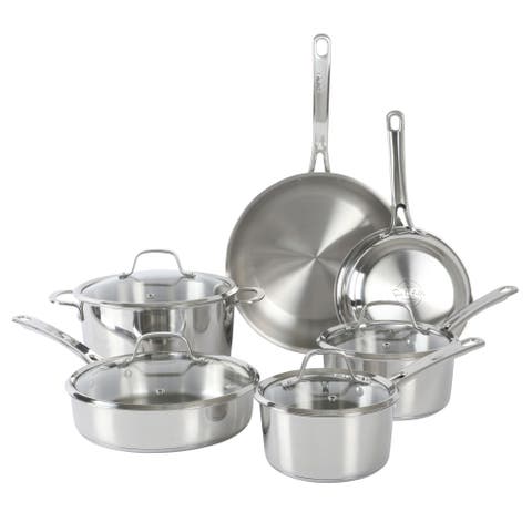 Chef's Deck 10-Piece Stainless Steel Cookware Set with Tri-Ply Encapsulated Base, Induction Safe