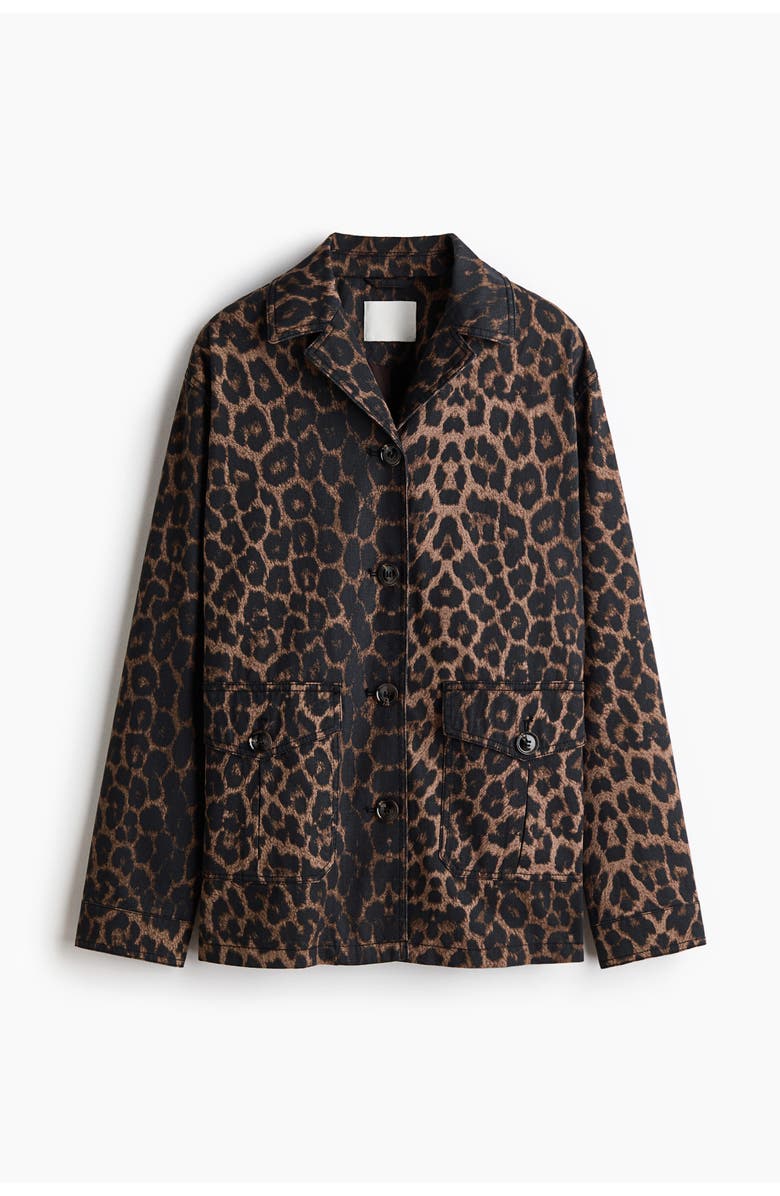 H&M Twill Jacket, Main, color, Brown/Leopard Print